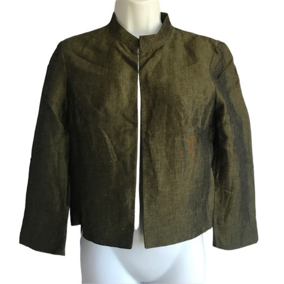 Vintage Les Copains Linen Blend Jacket Europe Green Olive - Picture 1 of 16